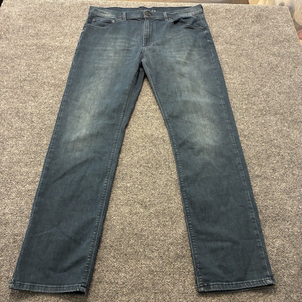 Mott & Bow Slim Fit Jeans Mens 38x32 Faded Whiskered Dark Wash Stretch Denim